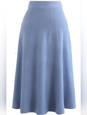 Classic A-Line Knit Skirt in Light Blue